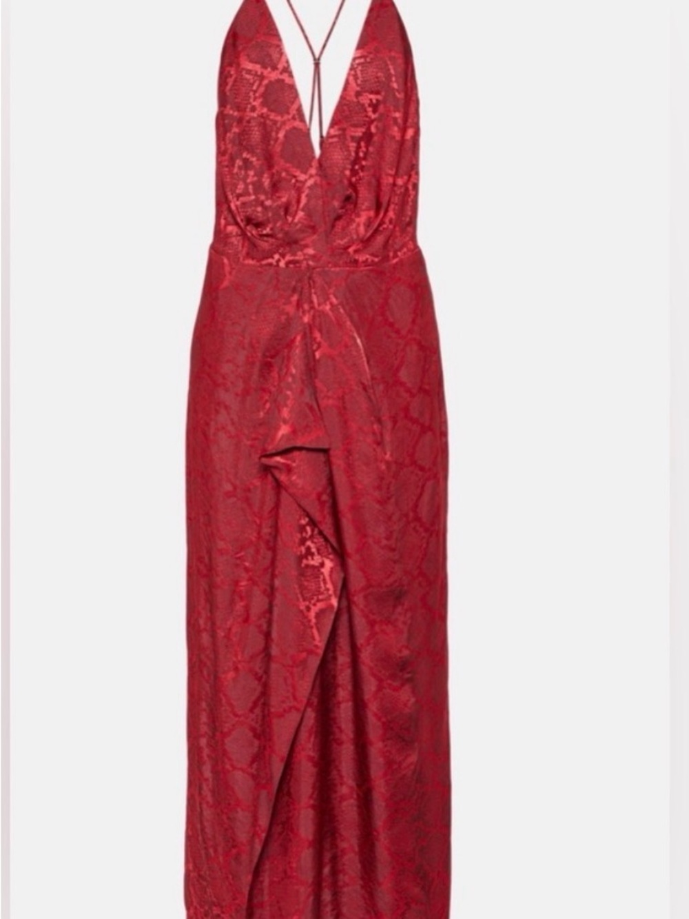 SIMKHAI Carmine Red Snake-Print Maxi Dress with Deep V Neck
